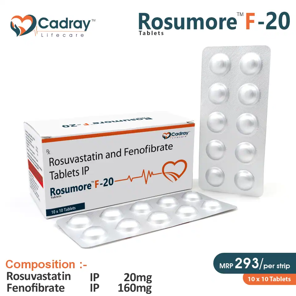 Rosuvastatin 20mg + Fenofibrate 160mg Tablet | Rosumore F 20 in PCD Pharma Franchise